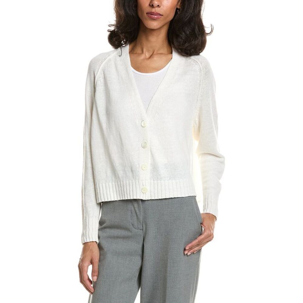 Forte Womens  Linen Crop Cardigan, White